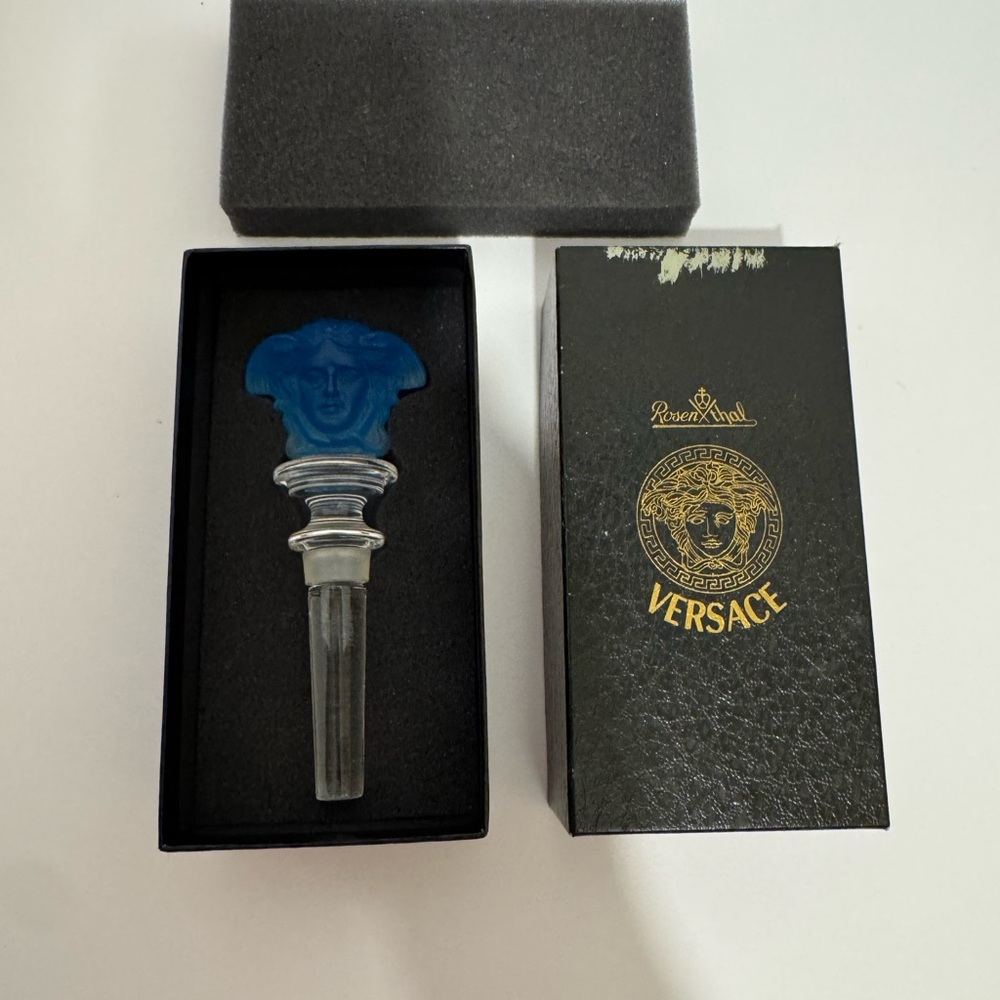 Vintage Rosenthal Meets Versace Medusa Lumiere Crystal Bottle Stopper Blue